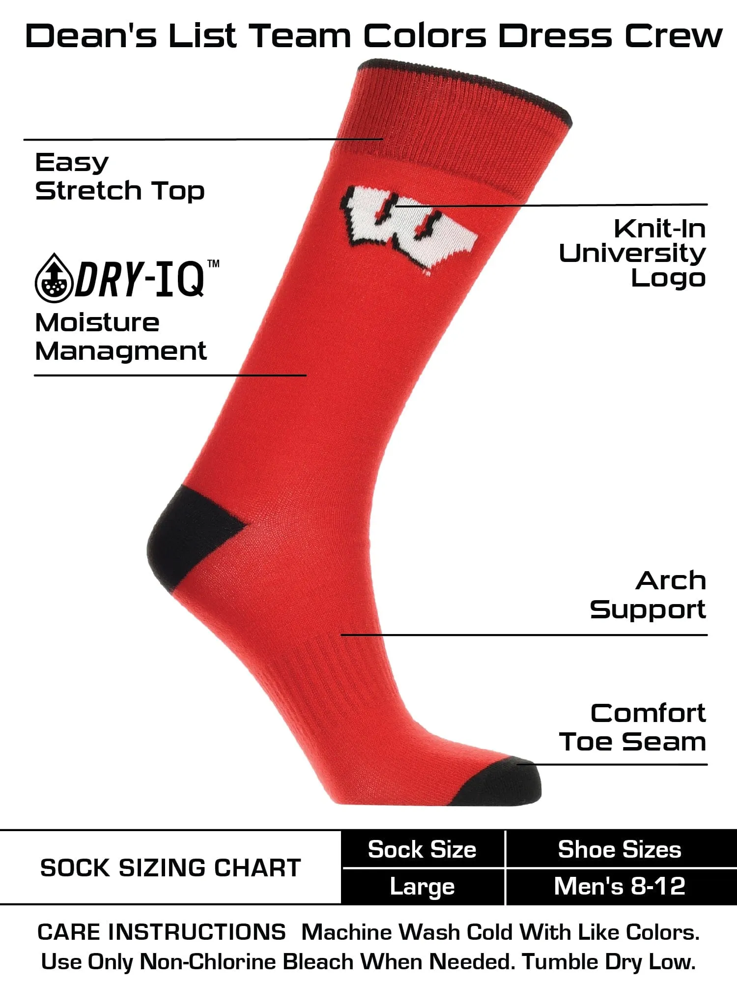 Wisconsin Badgers Dress Socks Dean's List Crew Length Socks