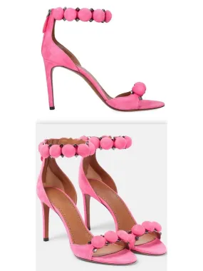 Women’s Bobble High-Heel Sandals in Pink Suede