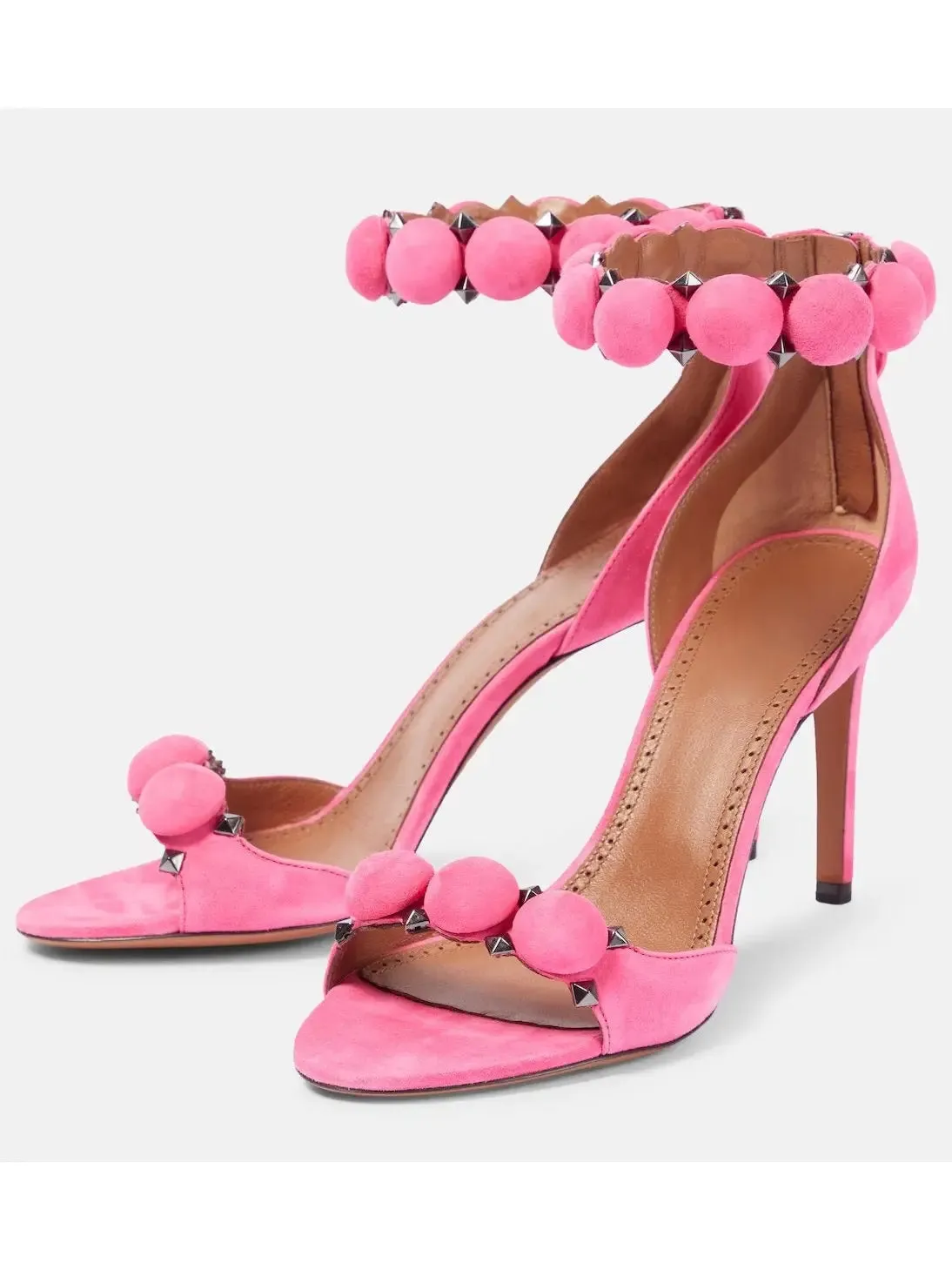 Women’s Bobble High-Heel Sandals in Pink Suede