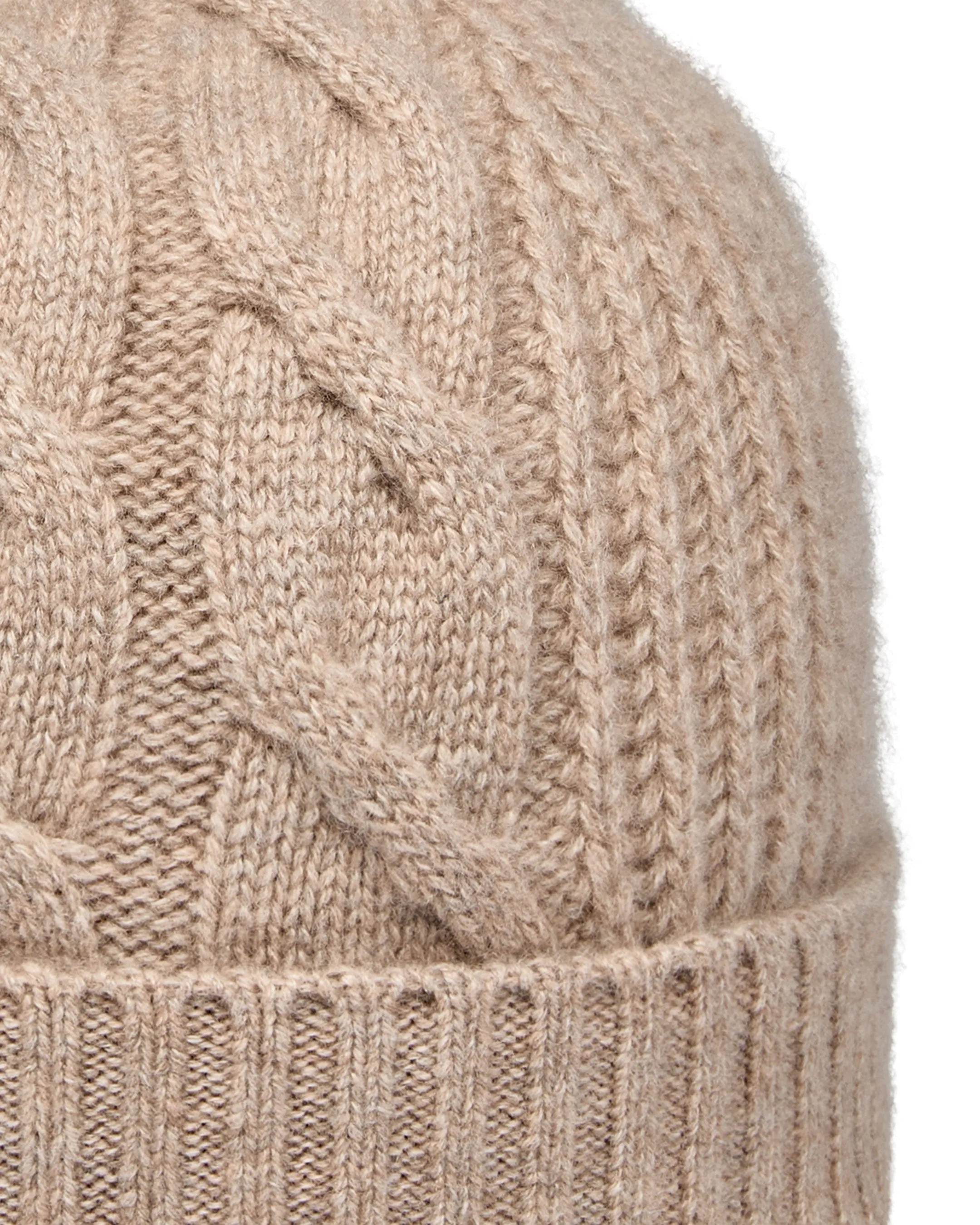 Women's Cable Rib Cashmere Hat Oatmeal Brown