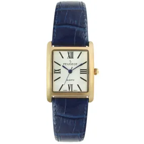 Women's Tank Watch Roman Dial Blue Leather Strap